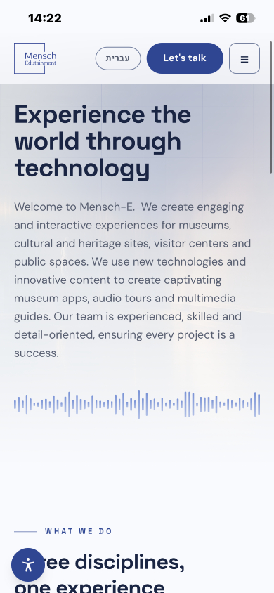 דף הבית באתר Mensch-Edutainment, נייד